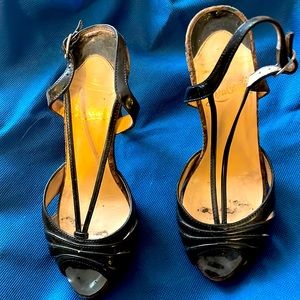 Christian Louboutin patent leather peep toe heels